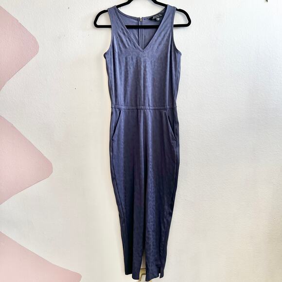 Athleta Blue Leopard Brooklyn Textured Jumpsuit Size 2P Casual Athleisure - Picture 1 of 7